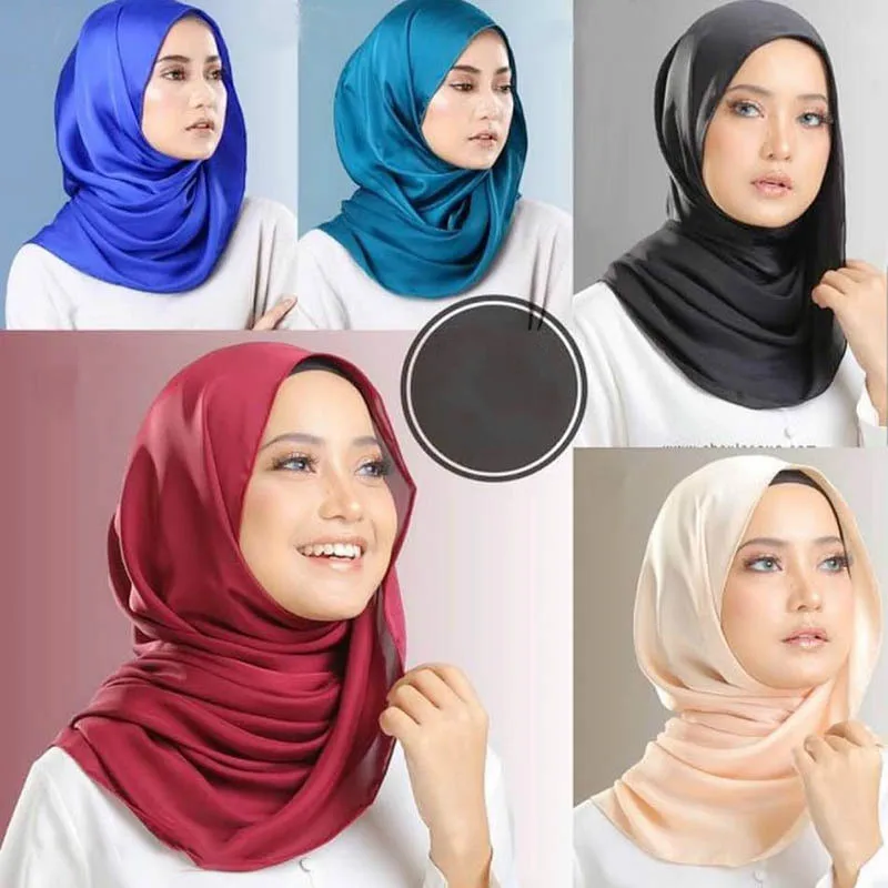 Женский простой Малайзийский атласный шелковый шарф хиджаб сплошной цвет длинные мусульманские шарфы повязка тюрбан Макси мусульманские шали 30 цветов