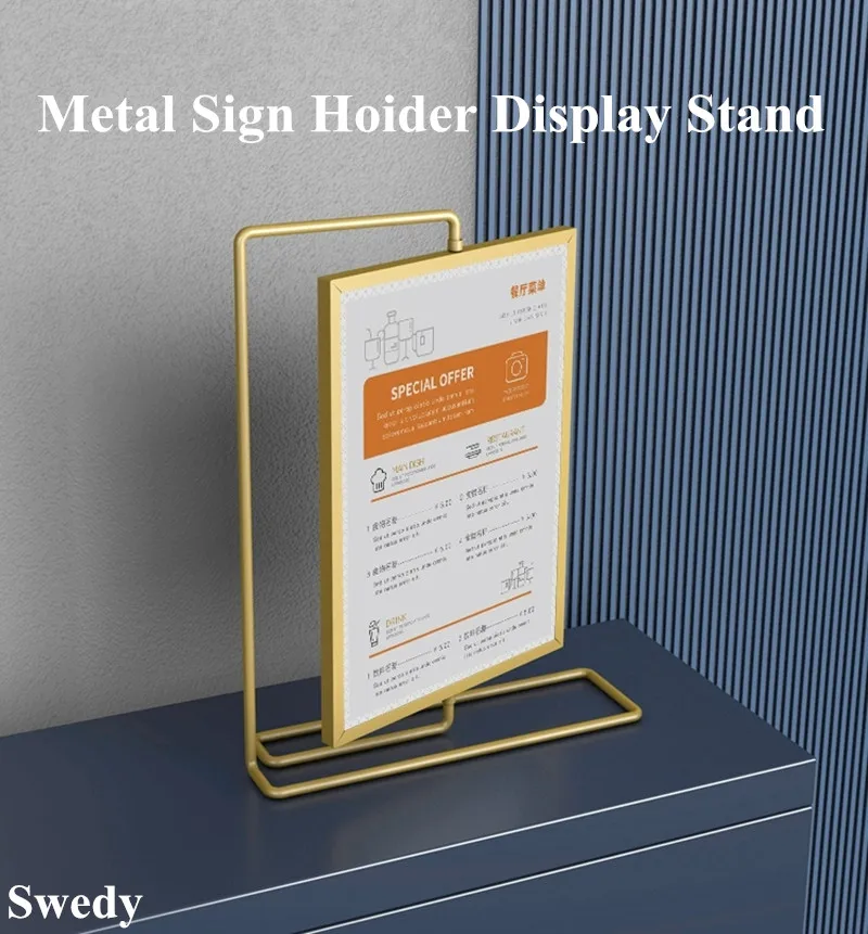 Double Sided Rotating T Shape Table Top Sign Holder Display Stand  Restaurants Menu Paper Price Listing Ad Photo Poster Frame