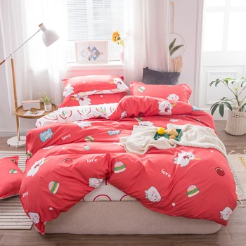 

Red Bedding Sets ,Duvet Cover Pillowcase 3pcs 220×240, Child Quilt Cover ,Cartoon Pig Bed cover Small rainbow pattern Bed Sheet