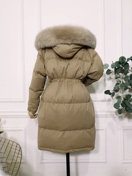 Plumón largo de pato para invierno para Mujer, chaqueta cálida con Cuello de piel de zorro, Plumifero, KJ4792, 2020