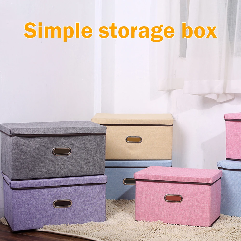 1-Pack Linen Fabric Storage Box Collapsible Storage Basket Bins with Lids for Bedroom Clothes Storage Containers for Home Bedroom Closet Foldable Storage Box with Lid Beige, Medium
