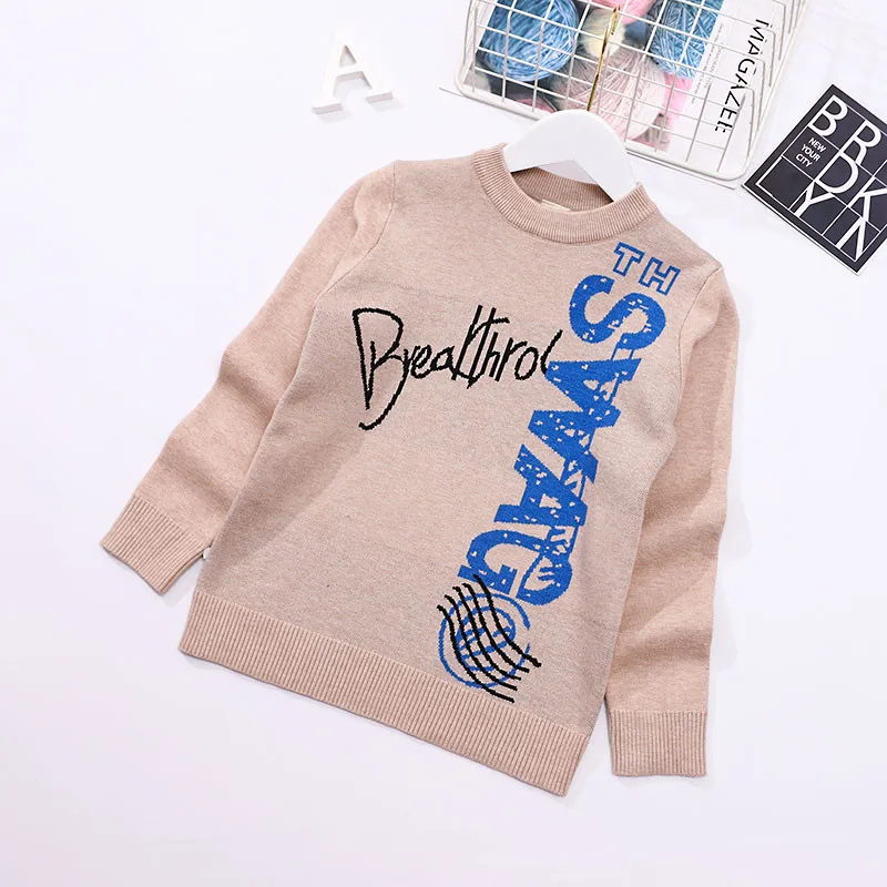 

HipHop-Style Big Boy Prato Not Balling up Thick Sweater 2019 Autumn & Winter BOY'S Lettered Knit Low Waist Jersey