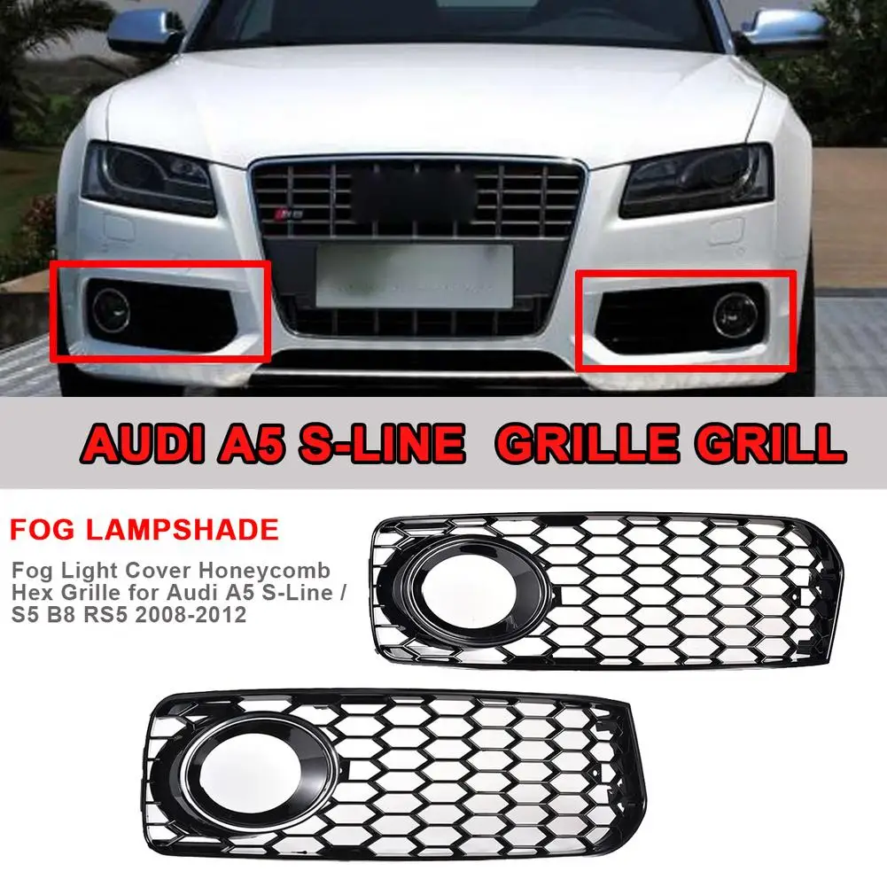 Pair Front Lower Bumper Grill Grille Fog Light Cover For AUDI A5 2012-2016 