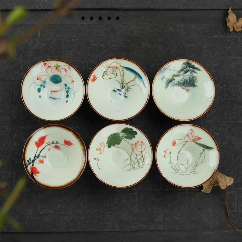 

[GRANDNESS] China Porcelain Tea Cup Handpainted Ceramic Cup Set Chinese Kung Fu Teacup Sets Tea Teacup 50ml Bamboo Hat Cup