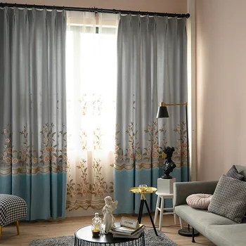 

European-Style Thick Embroidered Shade Light Luxury Color Matching Curtains for Living Dining Room Bedroom.