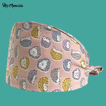 

High quality pink animal print men and women 100% cotton hospital doctor cap home care cap strap surgical cap hospital nurse hat