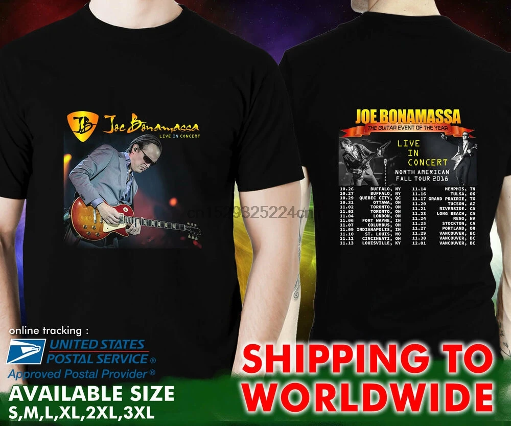 Joe Bonamassa North American Fall Tour Dates 2018 Black T Shirt S M L XL 2XL 3XL |