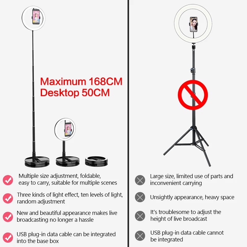 Светодиодный светильник-кольцо 3500-6000K с регулируемой яркостью светодиодный светильник-кольцо с 168 см складной Стенд портативный светильник для фотосъемки s для макияжа прямая трансляция