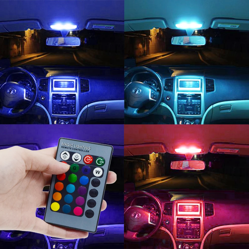 T10 RGB 5050 12SMD Автомобильный светодиодный пульт дистанционного управления Rgb Светодиодная панель для автомобиля интерьер Авто светильник s чтение купол фестон BA9S адаптер DC 12v светильник