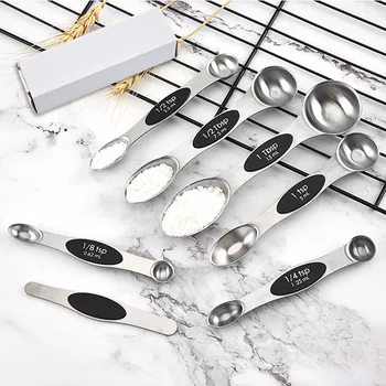 

Hot Sales Stainless Steel Double Headed Measuring Spoon with Magnetic Sucker Superimposed Double Headed Measuring Spoon 7 Pieces