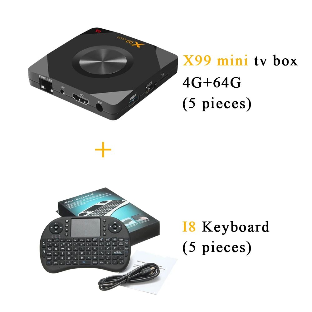 10 шт./партия, DHL бесплатно(5 шт.) X99 Mini Android 9,0 Smart tv Box 4 ГБ 32 ГБ/4 ГБ 64 ГБ и(5 шт.) I8 Клавиатура - Цвет: 4GB 64GB i8