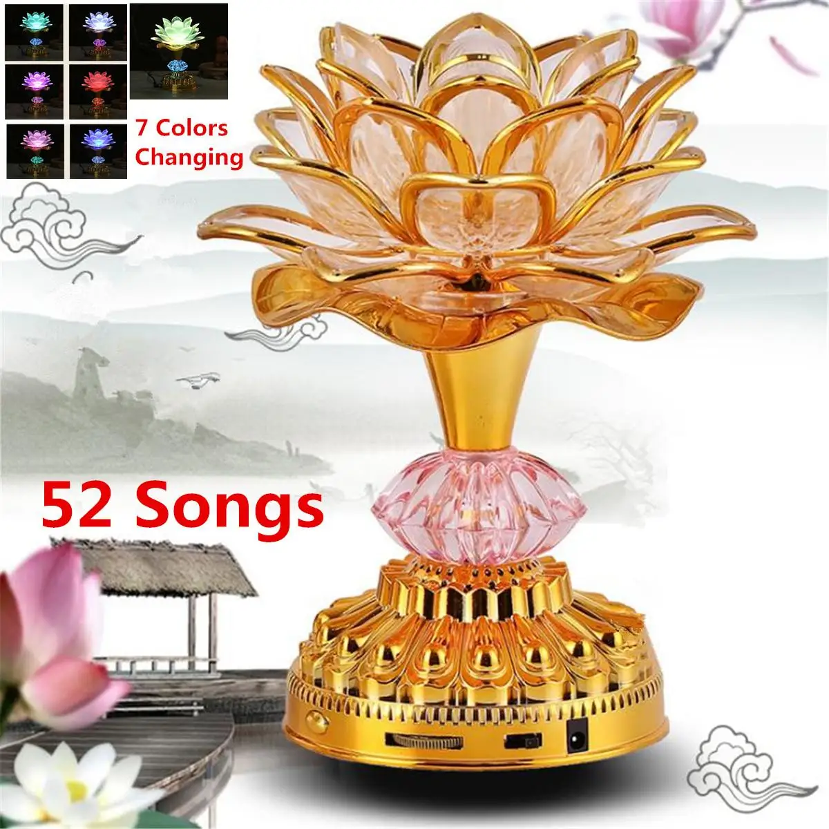 7 цветов, лампа для цветов лотоса, буддийские молитвенные лампы, 52 буддийские песни, музыкальная машина Будды, светодиодный светильник для храма Будды, меняющий цвет
