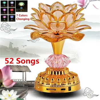 

7Color for Lotus Flower Lamp Buddhist Prayer Lamps 52 Buddhist Songs Buddha Music Machine LED Color Changing Buddha Temple Light