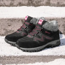 Замшевые женские зимние Ботинки Зимняя обувь теплые плюшевые сапоги до лодыжки Дамские туфли на платформе для снежной погоды сапоги Водонепроницаемый Платформа, высокий каблук