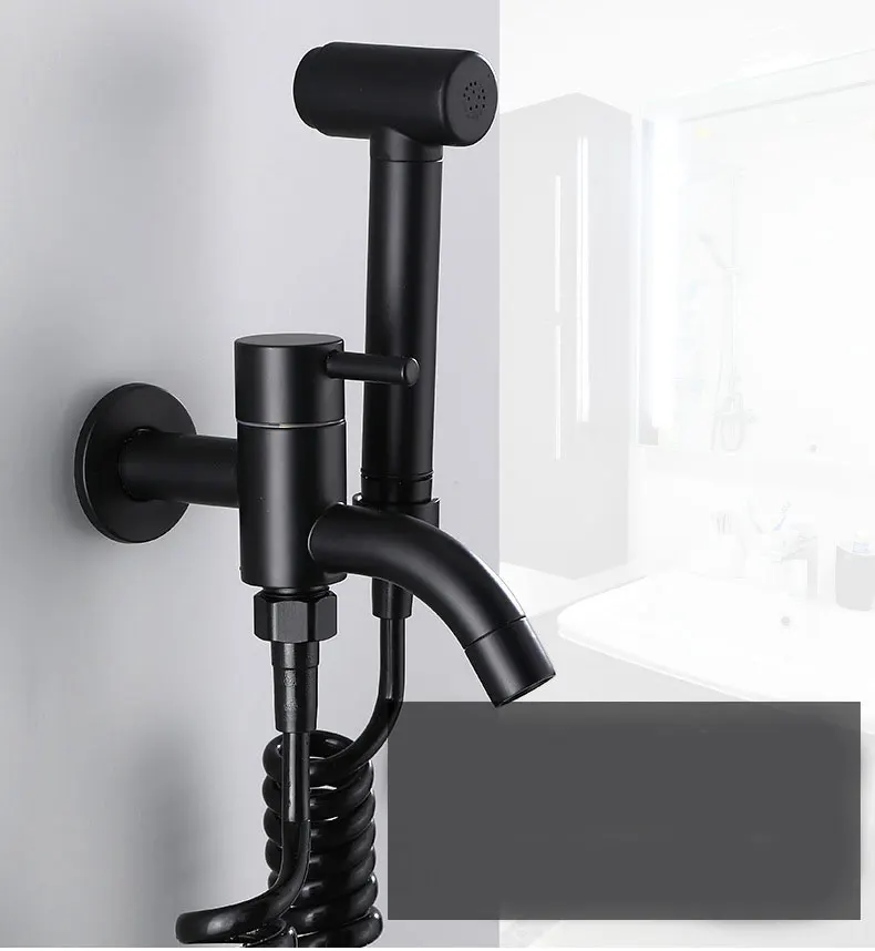 Description Picture 4 of itemBlack single cold faucet with spray gun for household balcony mop pool flush toilet faucet one in and two out SZ 1080