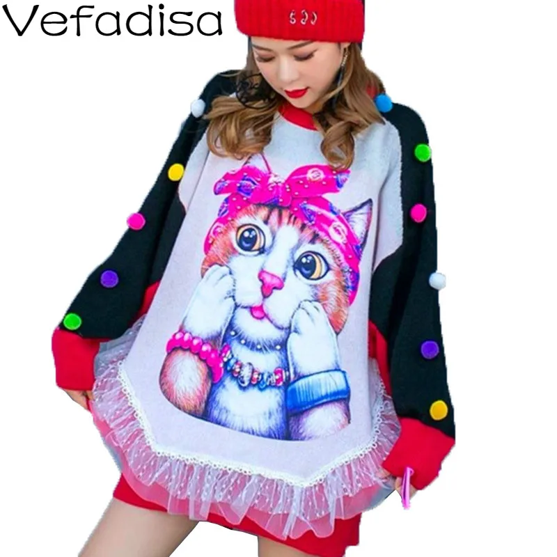 Vefadisa Plus Size Lace Patchwork Cartoon Print