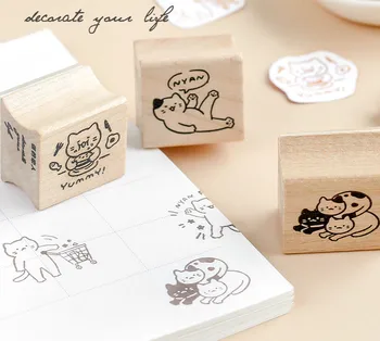 

6 Designs Mixed A Happy Cat's Life Wooden Stamps Set 30mm*30mm DIY Journal Diary Decoration Supplies Free Shipping