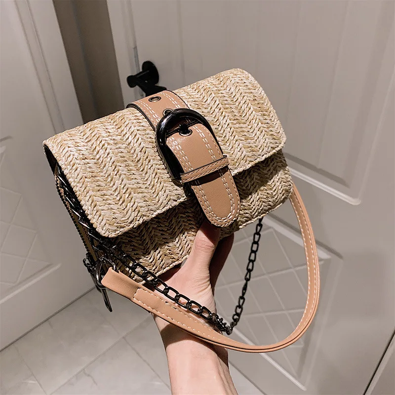 

Straw Bag Mini Square Sling Bag Summer Bag Women's 2019 New Style Simple Crossbody Bag Chain Bag WOMEN'S Bag