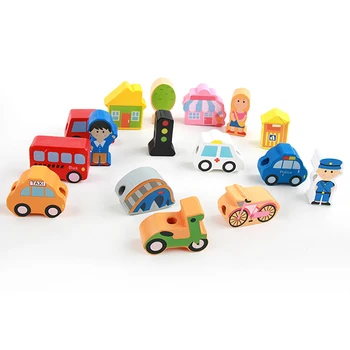 

Kids Early Education Colorful Wooden Traffic City Blocks Toy For Baby Infant Stringing Beaded Educational Toys Children Gift