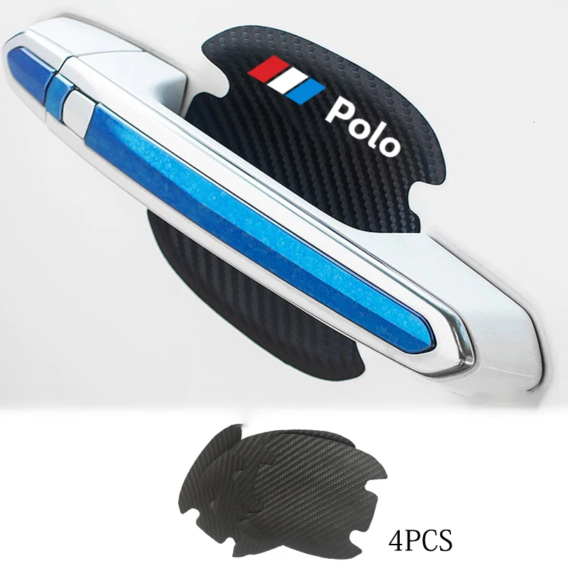 

4pcs Carbon Fiber Car Door Handle Scratch Protector Leather Stickers For Volkswagen VW Polo Protector Accessories Car-styling