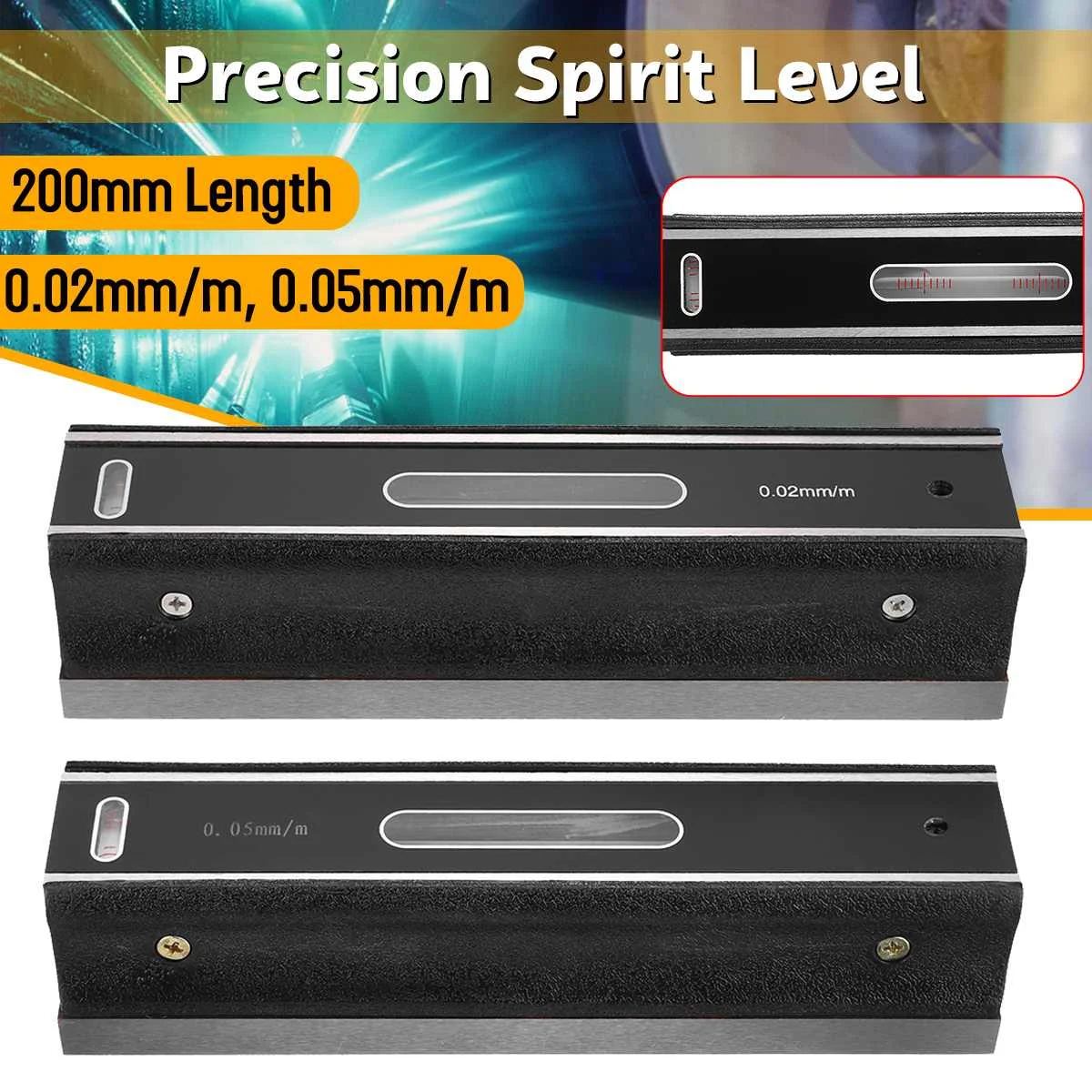 

0.02/0.05mm Level Graduation Bar 200mm High Precision Measurement Leveler Accuracy Graduated bubble Vials Horizontal Bar Level