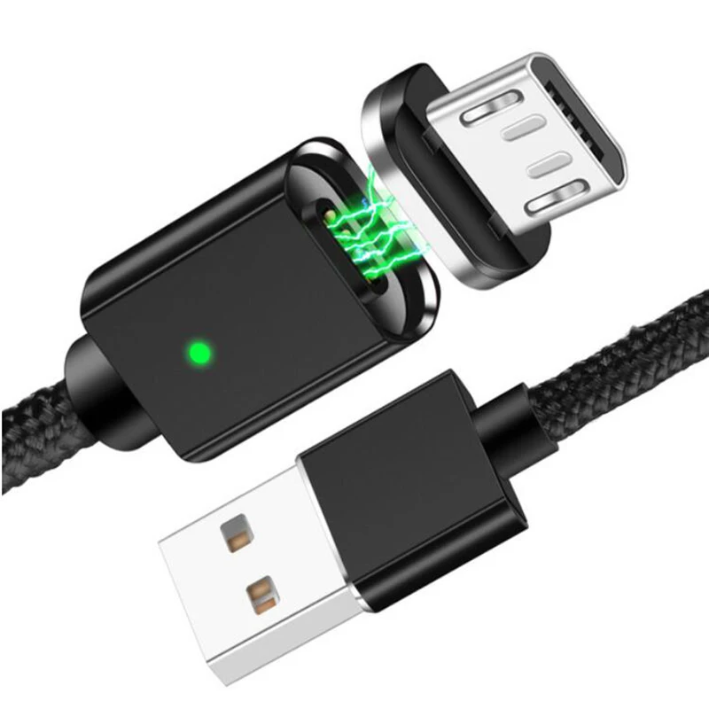 3A светодиодный магнитный кабель usb type-C для iPhone X, XR, 8, 7 Plus, Micro USB плетеные провода для samsung, Xiaomi, магнитный кабель для зарядного устройства - Тип штекера: Black