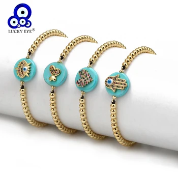 

Lucky Eye Fatima Hamsa Hand Heart Braided Bracelet Copper Bead Colorful Zircon Evil Eye Bracelet Adjustable for Women Girl BD278