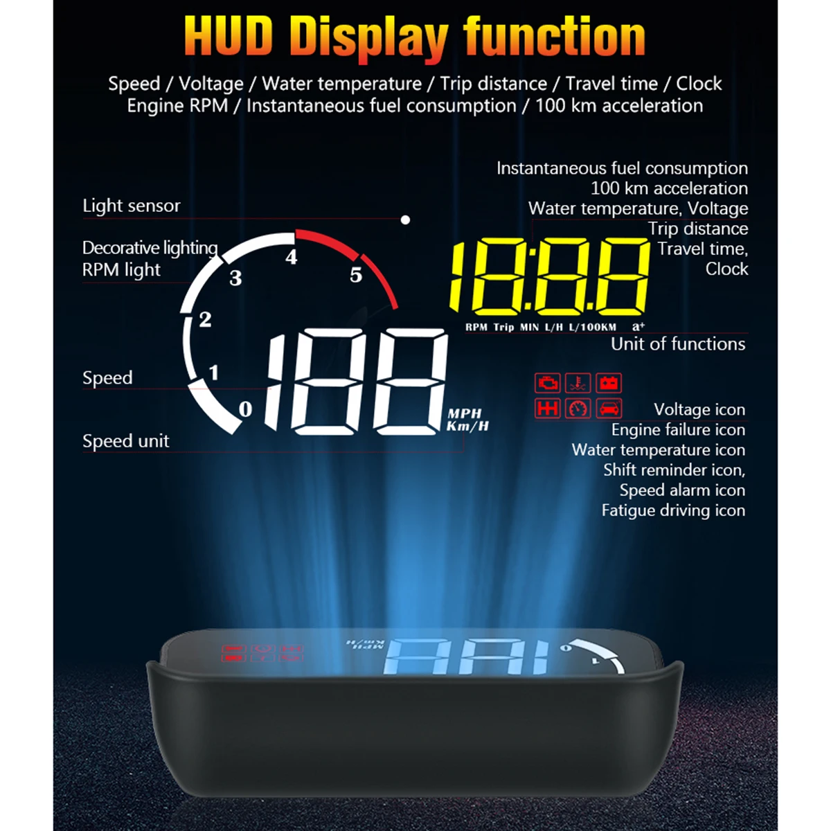 HD TFT Автомобильный Hud OBD ЖК-дисплей головой вверх Дисплей OBD2 Спидометр Тахометр бортовой превышение скорости Предупреждение сигнализации Системы