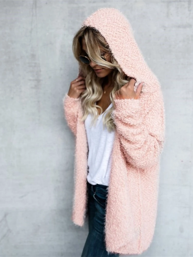 

Women's Warm Faux Coats for Hooded Cardigan Jackets Loose Hoodies Casual Plus Size Women's Plush Coats Autumn Winter New