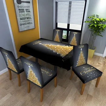 

Household Elastic Dining Chair Cover Xmas Tablecloth For Hotel Decor Christmas Tree Pattern Rectangle Dustproof Table Cloth 1pc