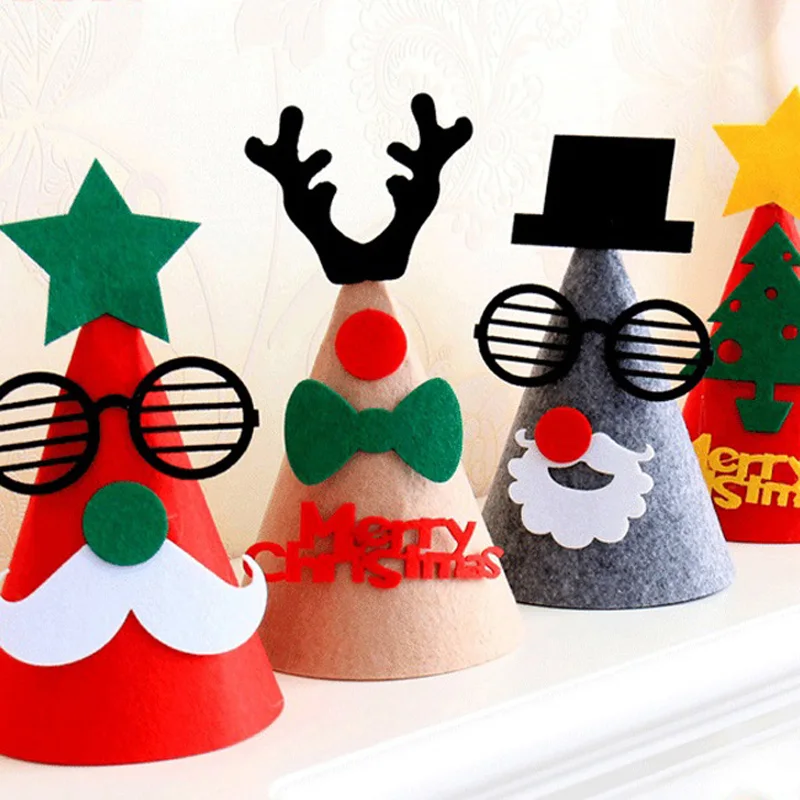 

Non-woven Christmas hat Merry Christmas Santa Claus Reindeer party hat For Christmas Party Props kids dress up caps