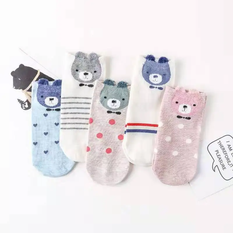 Женские носки, 5 пар, забавные, милые, Харадзюку, короткие, дышащие, хлопковые, эластичные, мягкие, с принтом, уличные, с рисунком