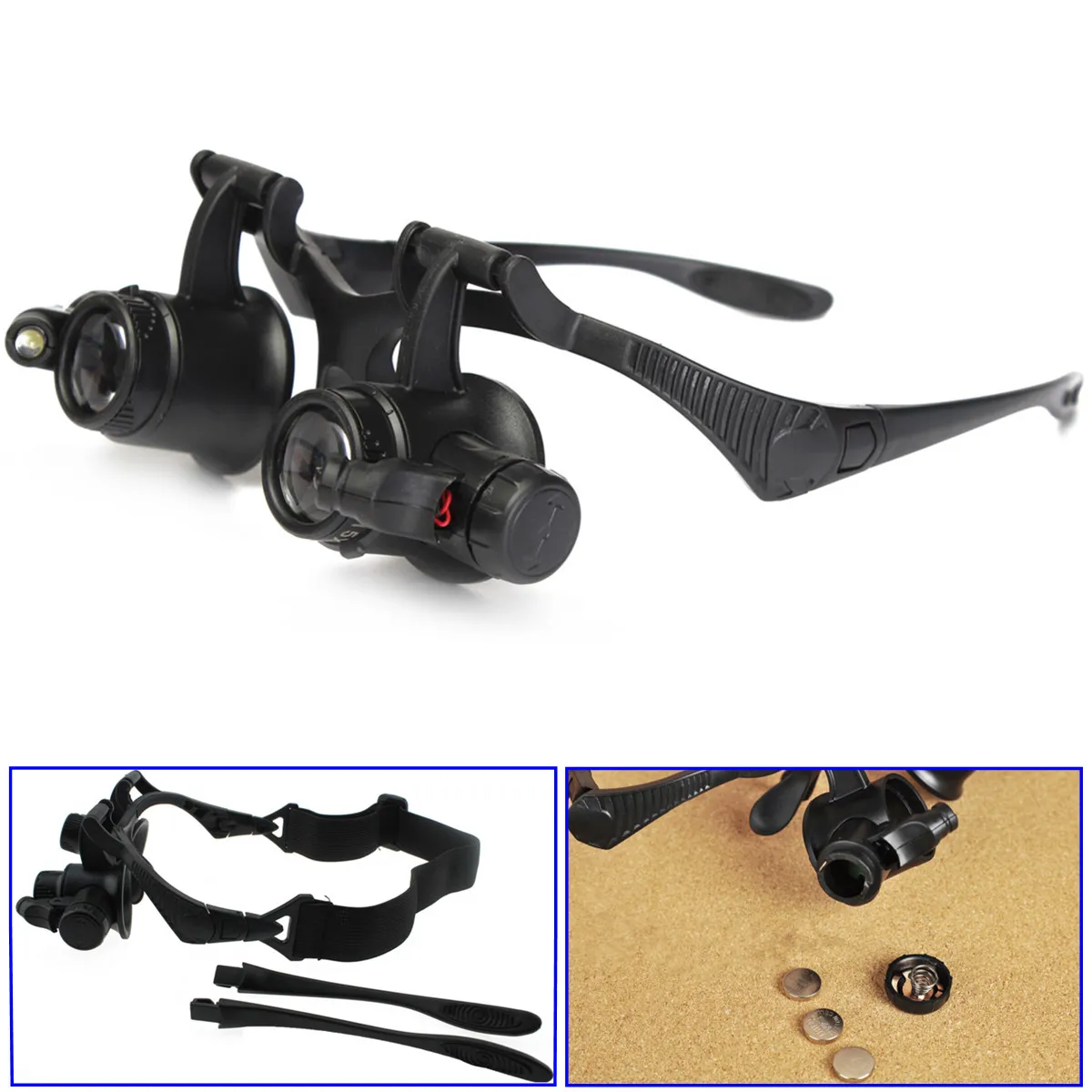 10X 15X 20X 25X LED Light Magnifier Double Eye Watch Repair Jewelry Loupe Microscope Magnifying Glasses Lens Measurement Tools |