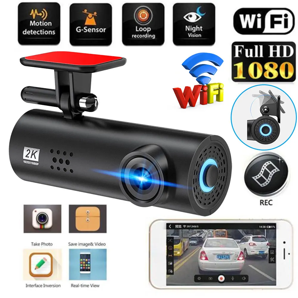 Anytek Mini 1080P WIFI Автомобильный видеорегистратор USB без экрана приложение управление