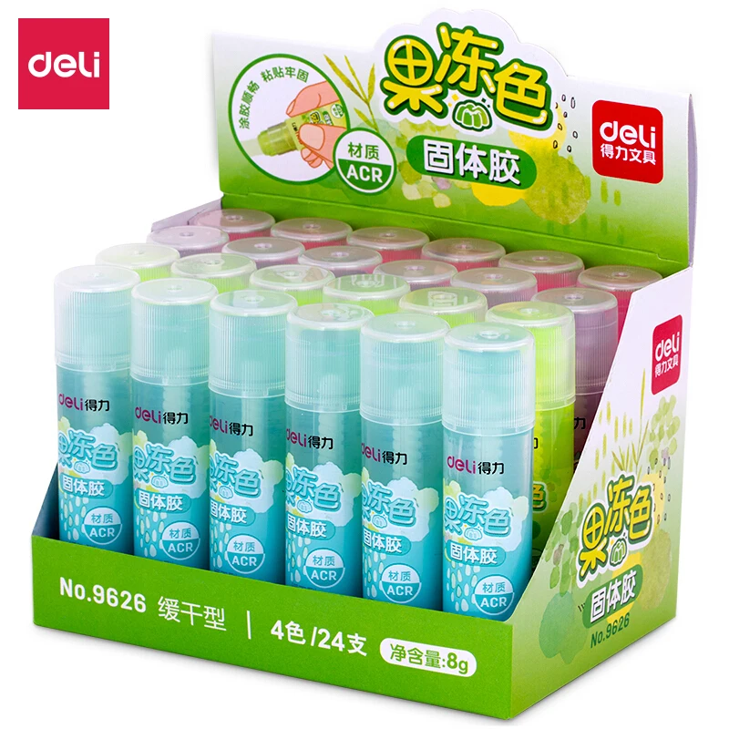 Deli 24pcs/Box 8g Jelly Color High Viscosity Solid Glue Stick 4 Colors |