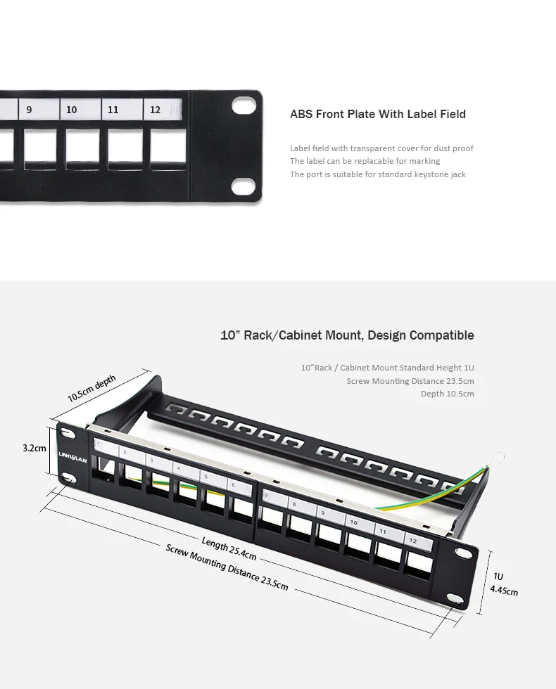 conectores Keystone padrão, montagem em rack, rede 10 