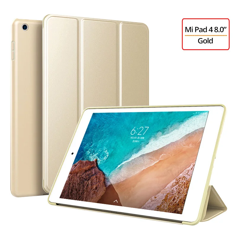 Чехол для Xiaomi Mi Pad 4 чехол из искусственной кожи Тонкий флип-стенд силиконовый мягкий ТПУ задняя крышка для Xiaomi Mi Pad 4 чехол 8,0 планшет Funda - Цвет: Gold