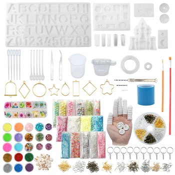 

389pcs Number Alphabet Casting Silicone Resin Molds Kit with DIY Jewelry Tools for Beginners,DIY Keychains and Craft,1Yc10990