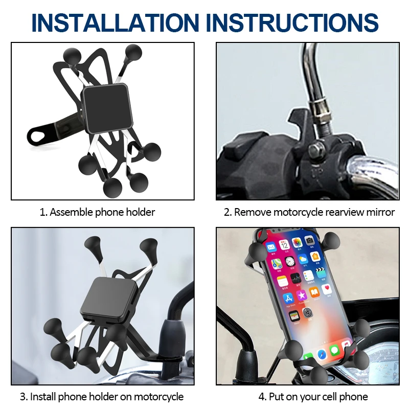 car vent phone holder Univerola Motorcycle Phone Mount Cell Smartphone Holder for Rearview Mirror with 360 Rotate Holder for GPS Motorcycle Support flexible phone holder