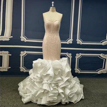 

Luxury Sweetheart Hand Made Beading Ruffled Mermaid Bridal Dress Wedding Gown