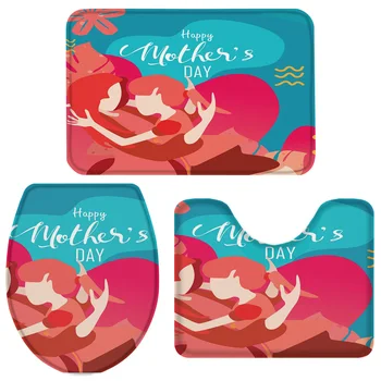 

3 Pieces Bathroom Set Mother Holding Baby Heart Bath Set Toilet Cover Mat Pedestal Rug Non-Slip Bathroom Rug Set