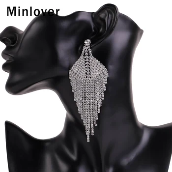 

Minlover Trendy Statement Chain Tassel Drop Earrings 2020 Luxury Rhinestone Hanging Dangle Earings Evening Party Jewelry MEH1697