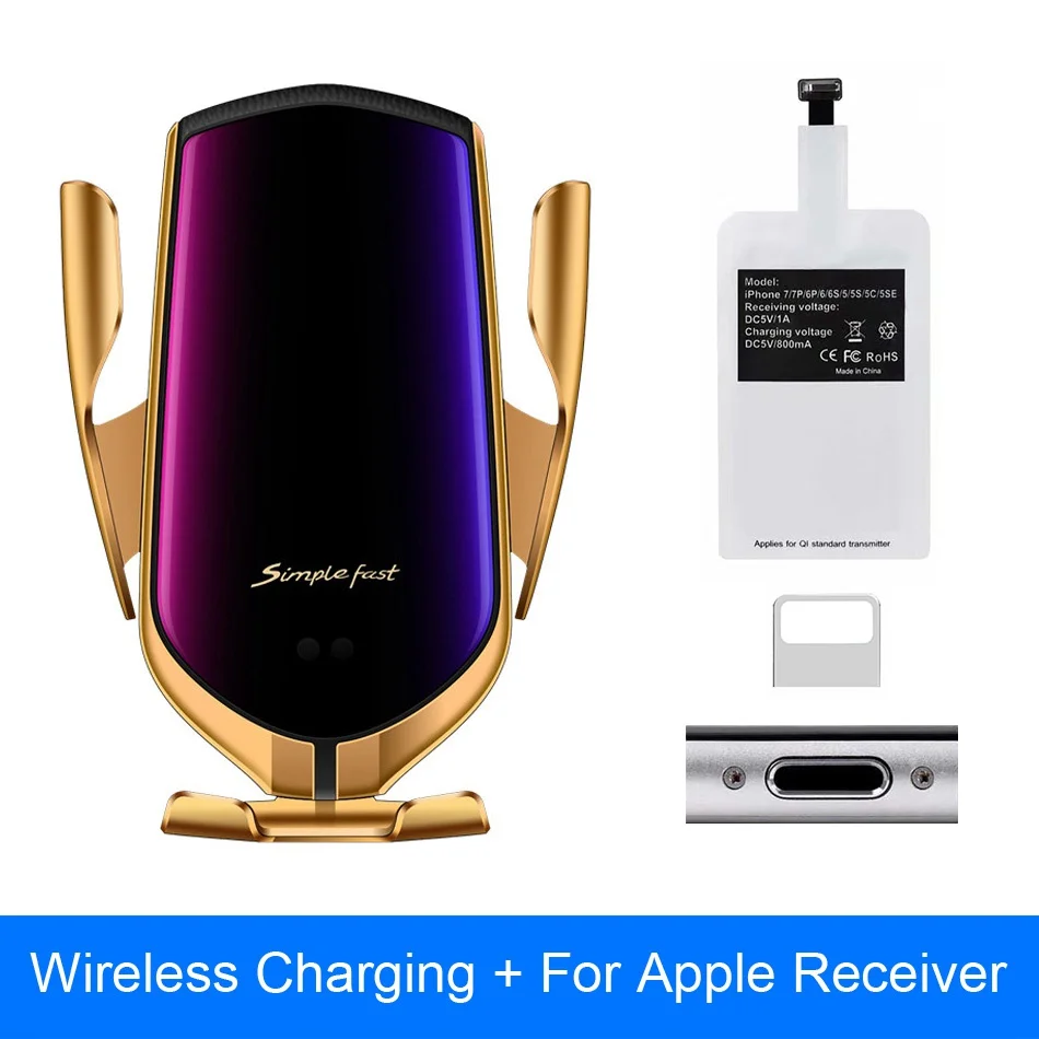 Gold For IOS Qi 10W Автомобильный держатель для телефона 360 Поворотный инфракрасный датчик беспроводное быстрое зарядное устройство Вентиляционное крепление автоматический gps стационарный телефон держатель R1 - Цвет: Gold For IOS