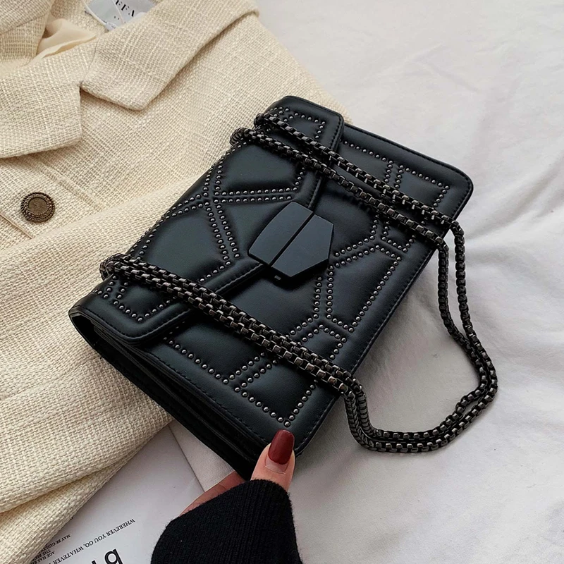 PROD 1005003322122893 Rivet Chain Brand PU Leather Crossbody Bags For
Women 2021 Simple Fashion Shoulder Bag Lady Luxury Small Handbags