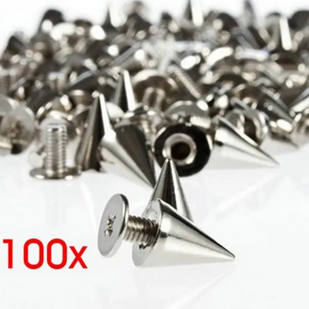 100 Pcs 9.5mm Punk Silver Cone Spikes Screwback Studs DIY Craft Cool Rivets Hot For Clothes Bag Shoes Leather Handcraft