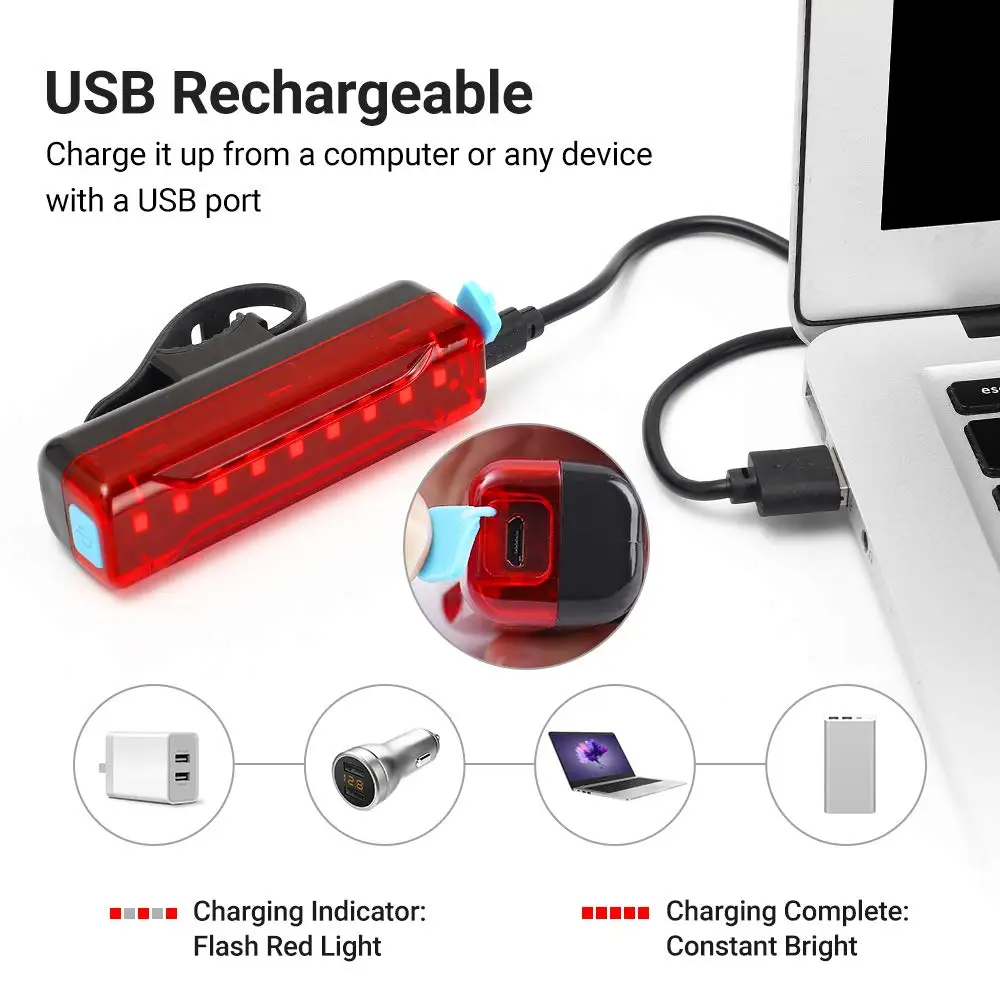 Открытый велосипед задний фонарь Водонепроницаемый Свет USB подзарядка 5 режимов освещение светодиодный фонарик Задний зажим велосипедные аксессуары для велосипеда
