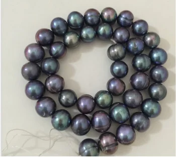 

single12-13mm tahitian baroque black green pearl necklace18inch 925silver