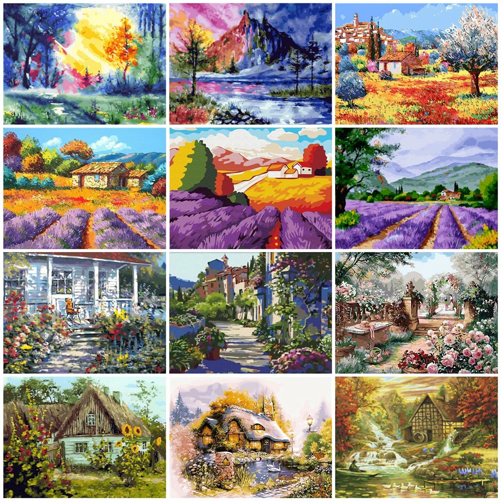 

HUACAN Oil Painting By Numbers House Scenery Kits Drawing Canvas HandPainted DIY Oil Painting Coloring Pictures Home Decor Gift