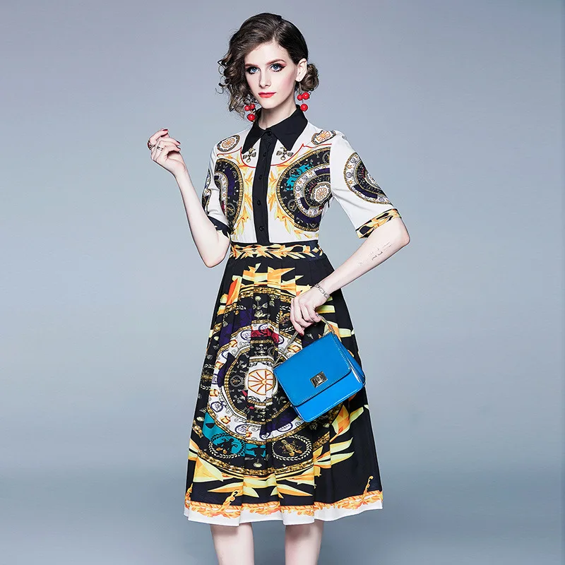 

2019 Summer New Style Ozhouzhan Spring And Summer New Style Fashion Printed Slim Fit Slimming Big Hemline Debutante Short-sleeve