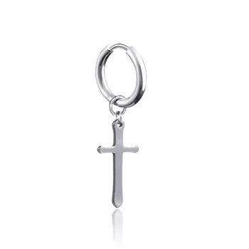 

Unique Titanium Steel Hoop Earring Drop Dangle Earring Cross Ear Clip With Cross Pendant Hanging Ornament